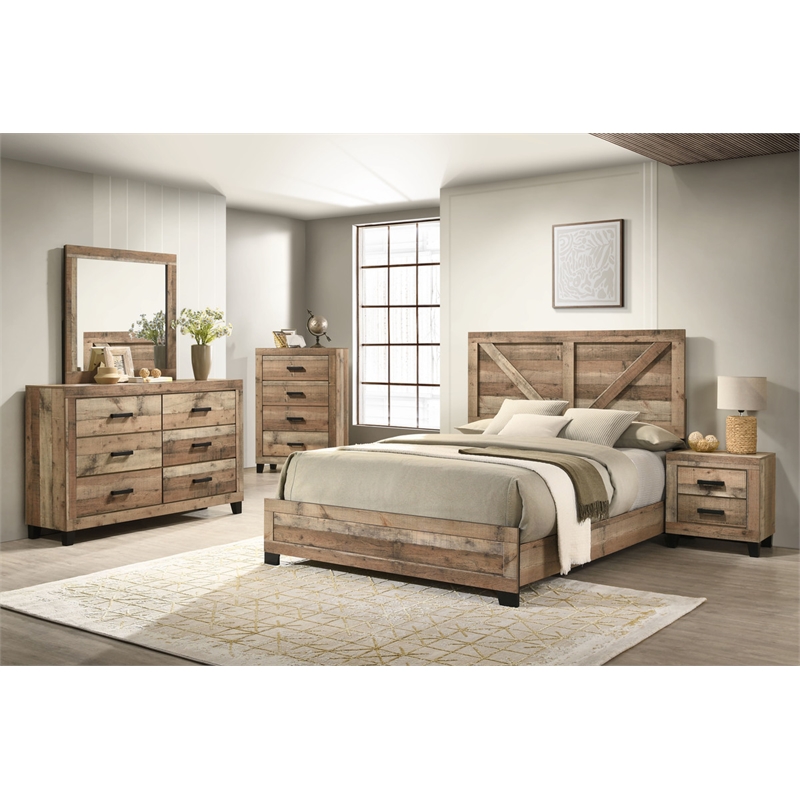 Best Quality Furniture 5 Piece Weathered Brown Pine Wood Bedroom Set in King