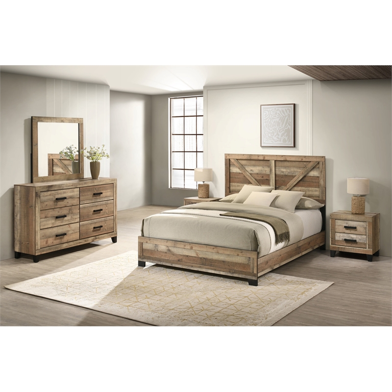 Best Quality Furniture 5 Piece Weathered Brown Pine Wood Bedroom Set in King
