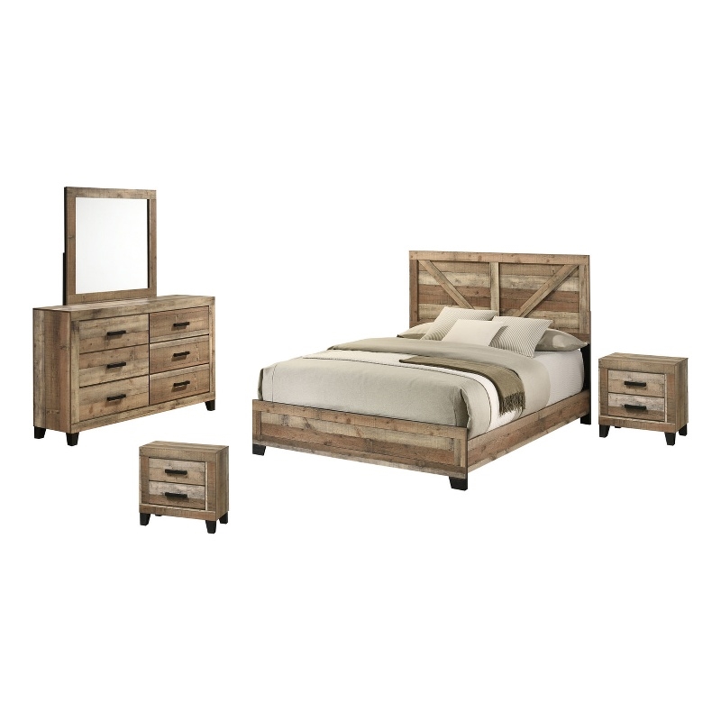 Best Quality Furniture 5 Piece Weathered Brown Pine Wood Bedroom Set in King