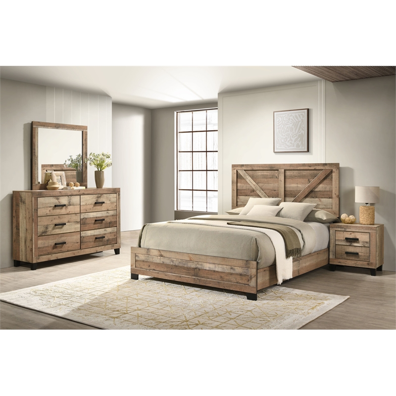 Best Quality Furniture 4 Piece Weathered Brown Pine Wood Bedroom Set in King