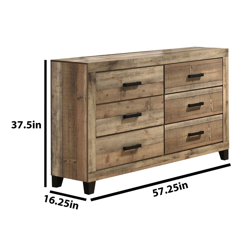 Best Quality Furniture 3 Piece Weathered Brown Pine Wood Bedroom Set in King