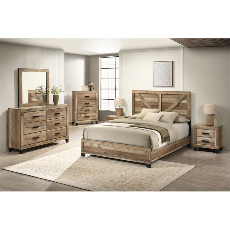 Best Quality Furniture 6 Piece Weathered Brown Pine Wood Bedroom Set in Queen