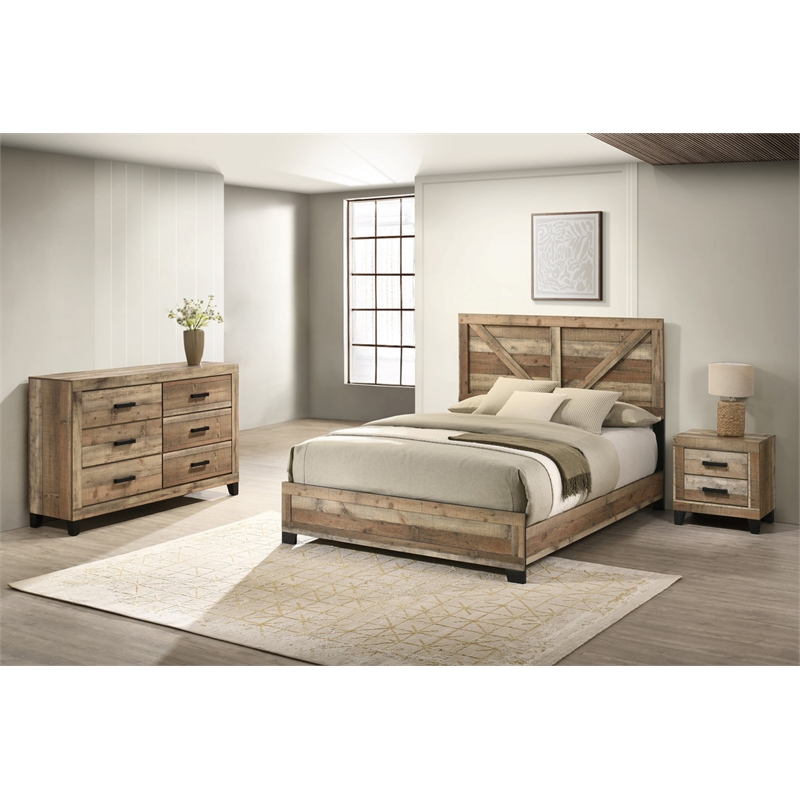 Best Quality Furniture 3 Piece Weathered Brown Pine Wood Bedroom Set in Queen