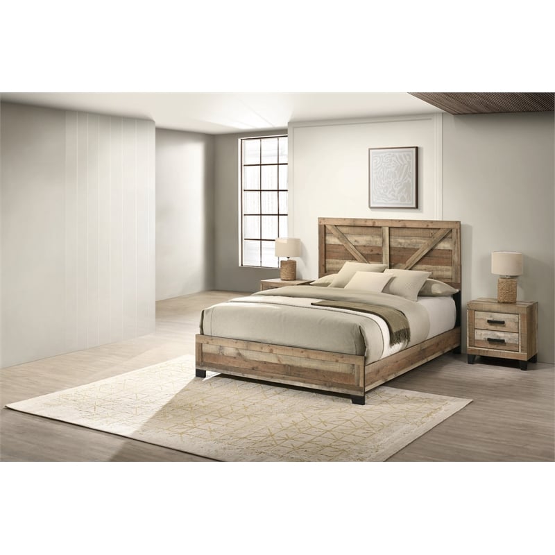Best Quality Furniture 3 Piece Weathered Brown Pine Wood Bedroom Set in Queen