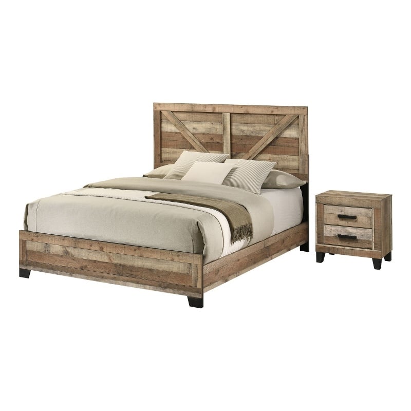 Best Quality Furniture 2 Piece Weathered Brown Pine Wood Bedroom Set in Queen