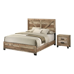 Best Quality Furniture 2 Piece Weathered Brown Pine Wood Bedroom Set in Queen