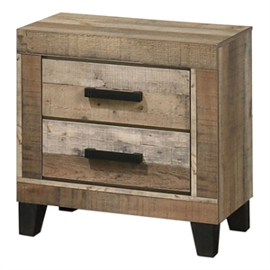 Best Quality Furniture 2 Drawer Nightstand in Weathered Brown Pine Wood