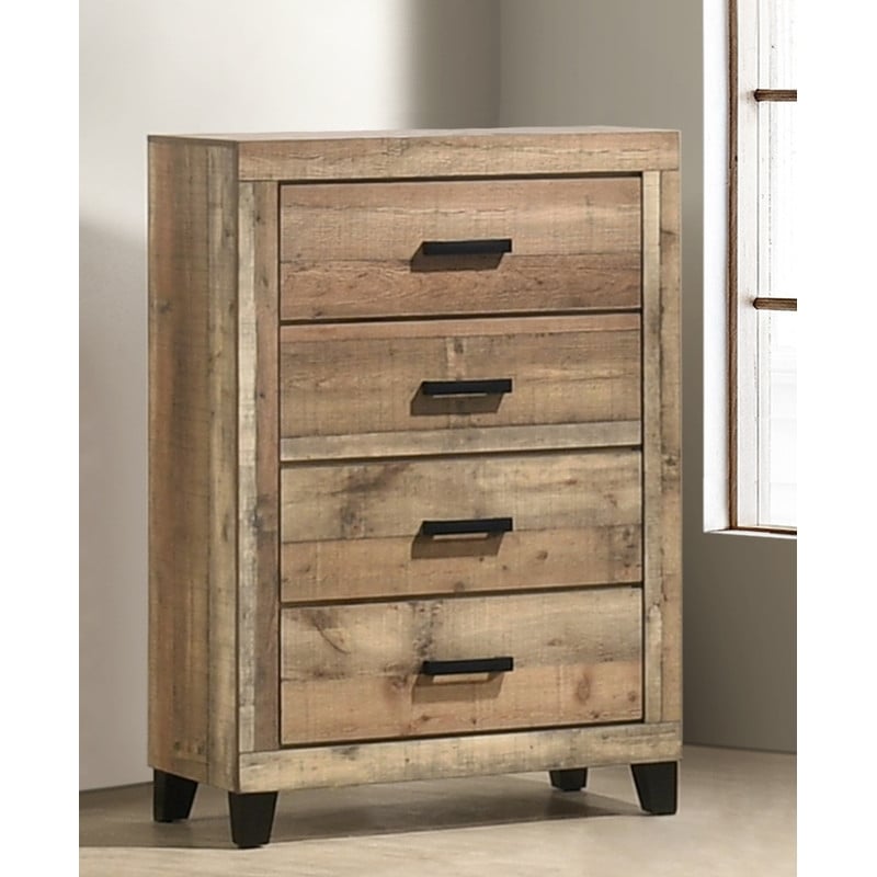Best Quality Furniture 4 Drawer Chest in Weathered Brown Pine Wood