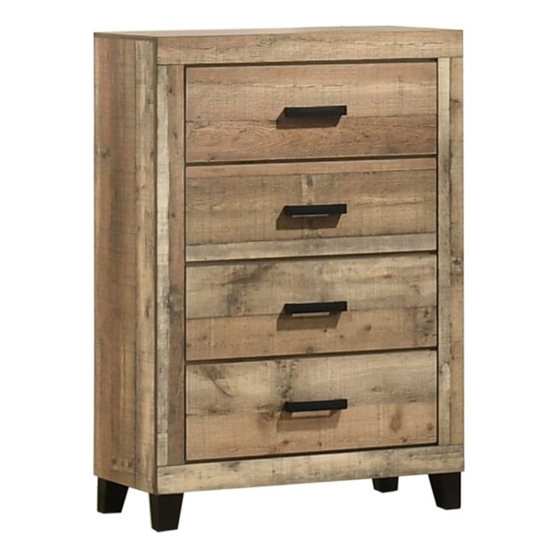 Best Quality Furniture 4 Drawer Chest in Weathered Brown Pine Wood