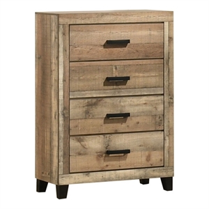 Best Quality Furniture 4 Drawer Chest in Weathered Brown Pine Wood