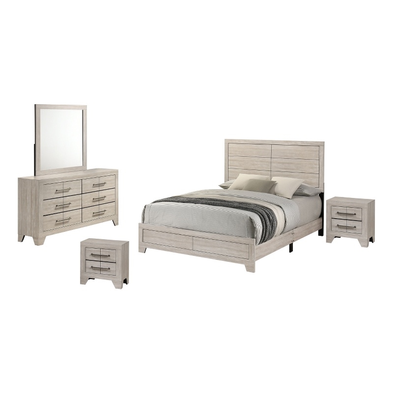 Best Quality Furniture 5 Piece Bedroom Set in Rustic Gray Oak Wood in King