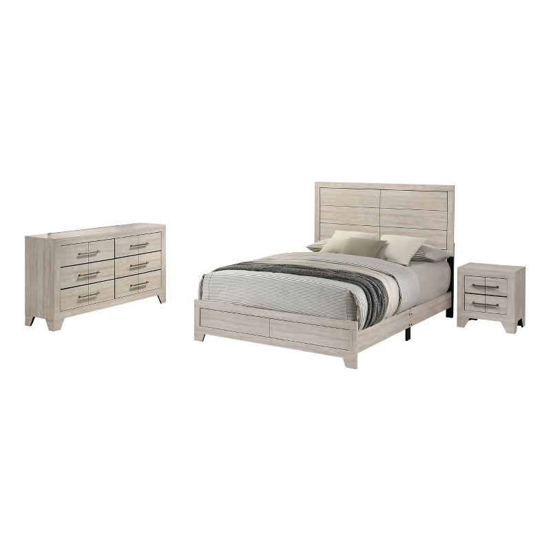 Best Quality Furniture 3 Piece Bedroom Set in Rustic Gray Oak Wood in King