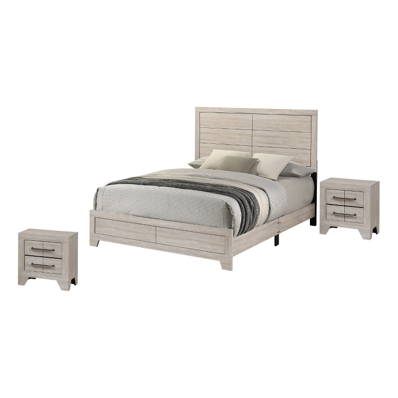 Best Quality Furniture 3 Piece Bedroom Set in Rustic Gray Oak Wood in King