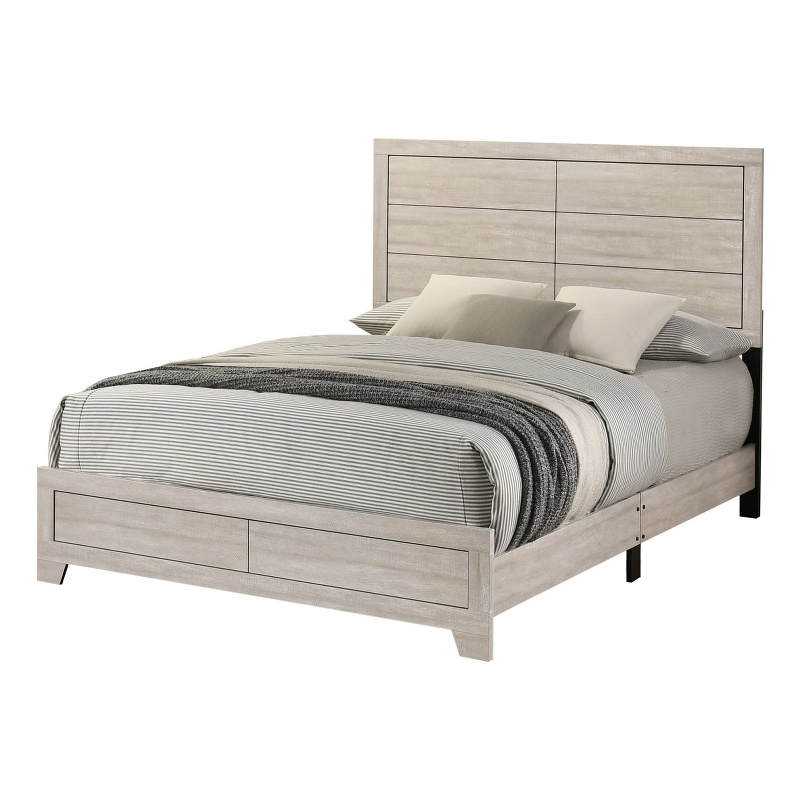Best Quality Furniture Queen Size Panel Bed in Rustic Gray Oak Wood