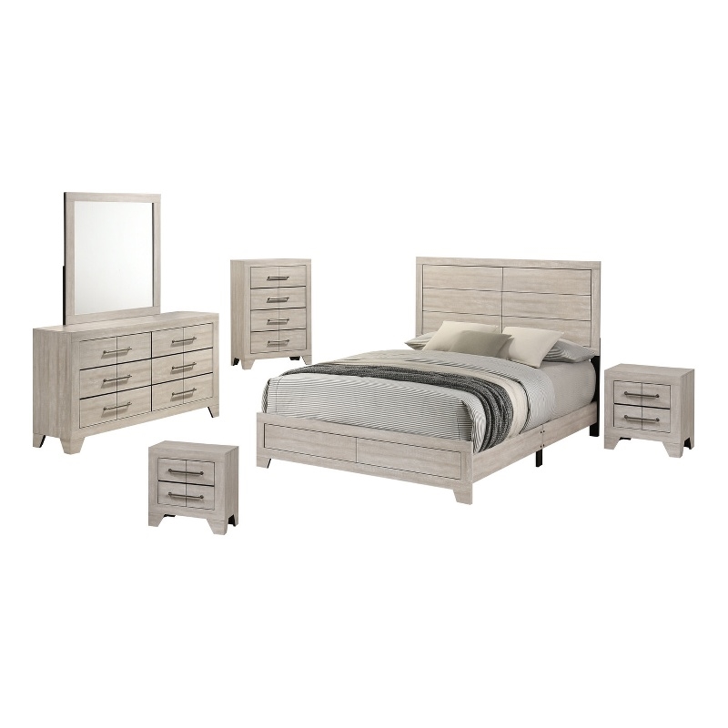 Best Quality Furniture 6 Piece Bedroom Set in Rustic Gray Oak Wood in Queen