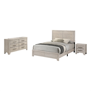 Best Quality Furniture 3 Piece Bedroom Set in Rustic Gray Oak Wood in Queen