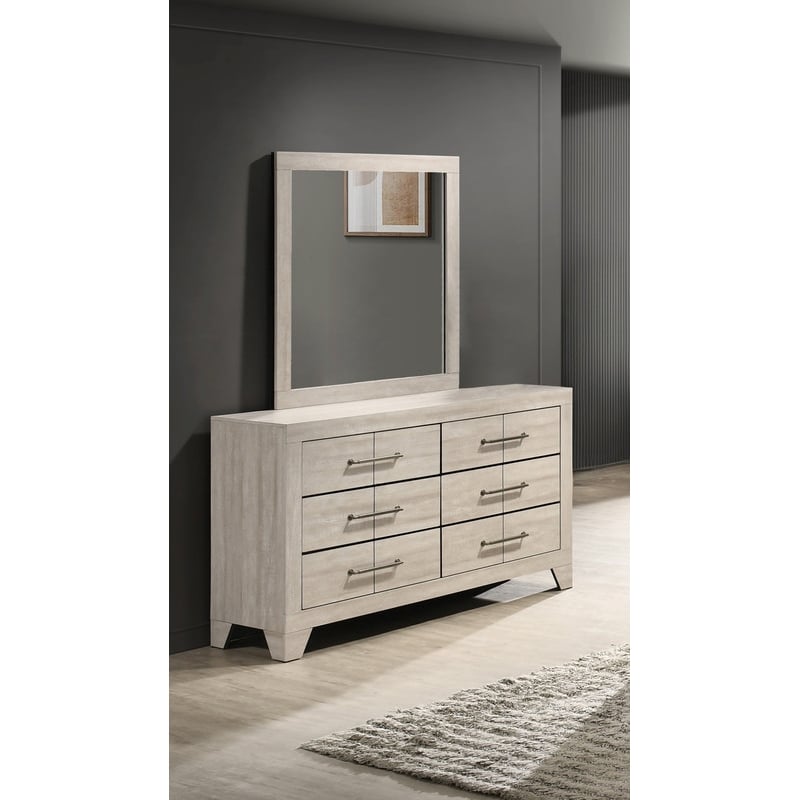 Best Quality Furniture 6 Drawer Dresser with Mirror in Rustic Gray Oak Wood