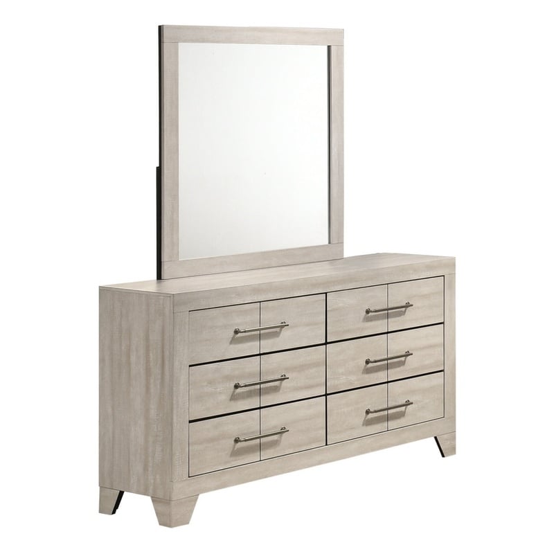 Best Quality Furniture 6 Drawer Dresser with Mirror in Rustic Gray Oak Wood
