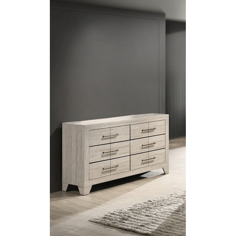 Best Quality Furniture 6 Drawer Dresser in Rustic Gray Oak Wood