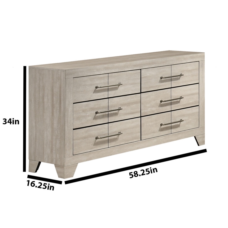 Best Quality Furniture 6 Drawer Dresser in Rustic Gray Oak Wood