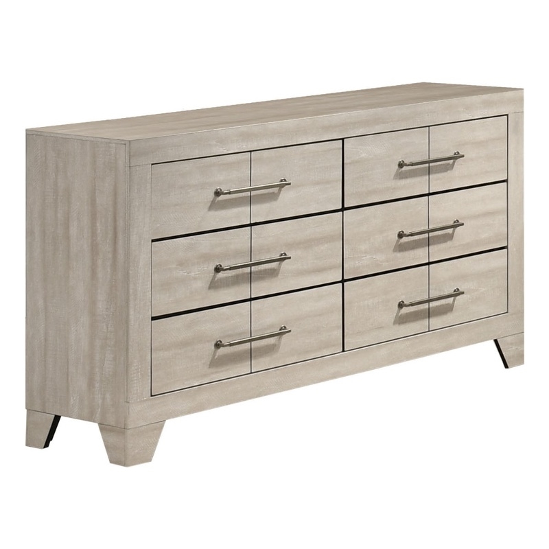 Best Quality Furniture 6 Drawer Dresser in Rustic Gray Oak Wood