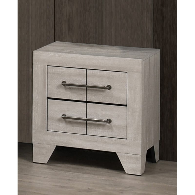 Best Quality Furniture 2 Drawer Nightstand in Rustic Gray Oak Wood