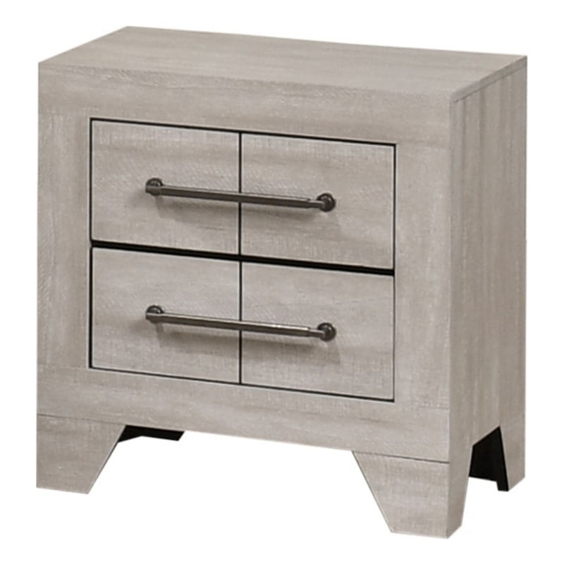 Best Quality Furniture 2 Drawer Nightstand in Rustic Gray Oak Wood