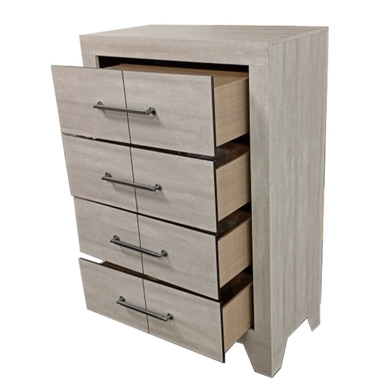 Best Quality Furniture 4 Drawer Dresser Chest in Rustic Gray Oak Wood