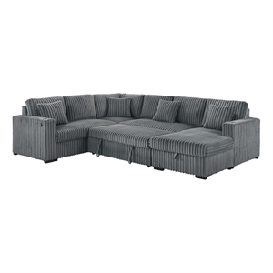 Best Quality Furniture 3 Piece Sectional w Pullout Bed in Gray Corduroy Velvet