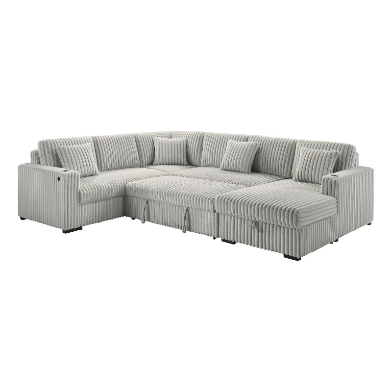 Best Quality Furniture 3pc Sectional w Pullout Bed in Light Gray Corduroy Velvet