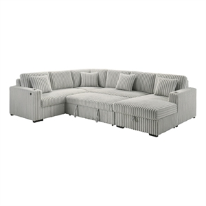 Best Quality Furniture 3pc Sectional w Pullout Bed in Light Gray Corduroy Velvet