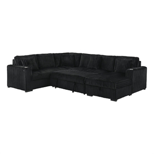 Best Quality Furniture 3 Piece Sectional w Pullout Bed in Black Corduroy Velvet