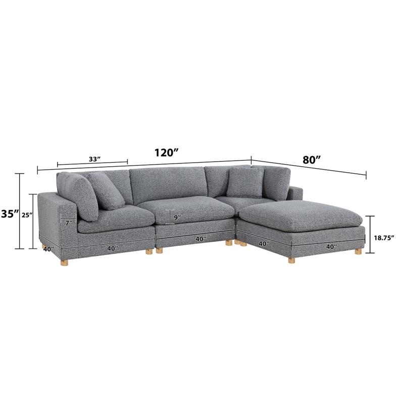 Best Quality Furniture Modular 4 Piece Sectional in Rich Gray Boucle Fabric