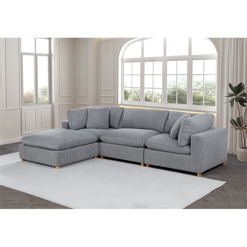 Best Quality Furniture Modular 4 Piece Sectional in Rich Gray Boucle Fabric