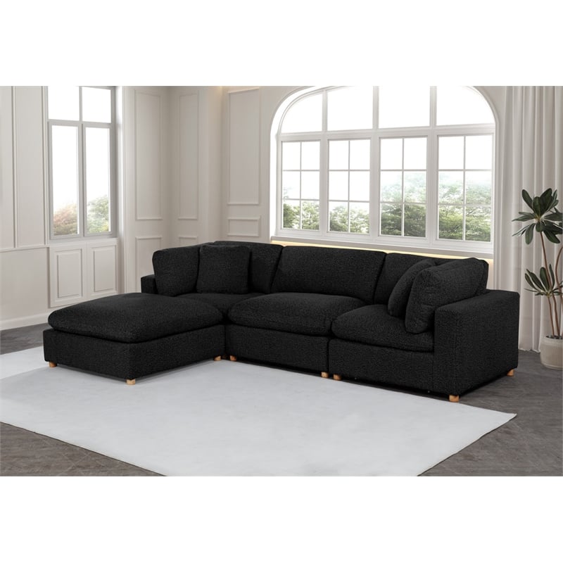 Best Quality Furniture Modular 4 Piece Sectional in Black Boucle Fabric