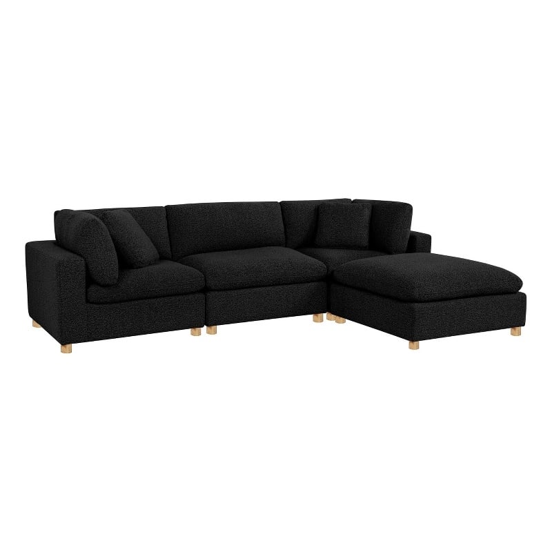 Best Quality Furniture Modular 4 Piece Sectional in Black Boucle Fabric
