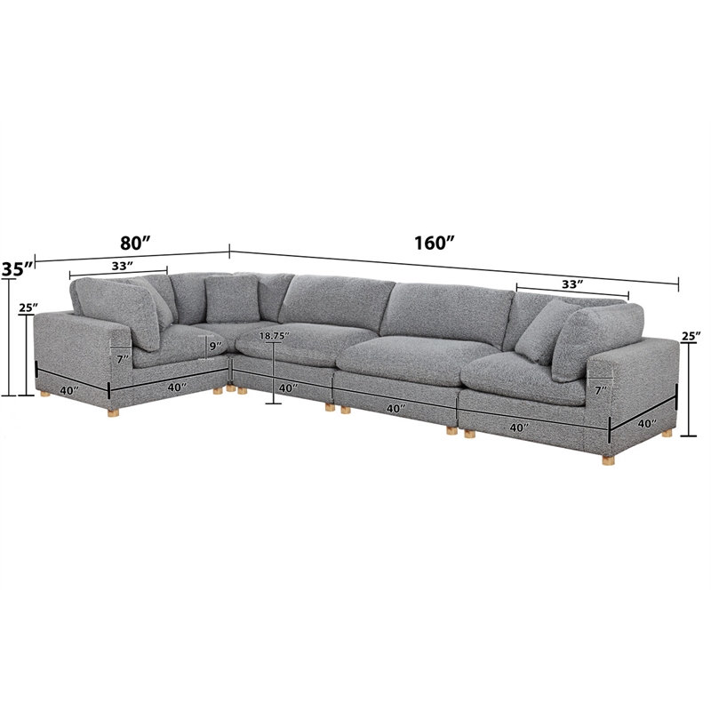 Best Quality Furniture Modular 5 Piece Sectional in Rich Gray Boucle Fabric