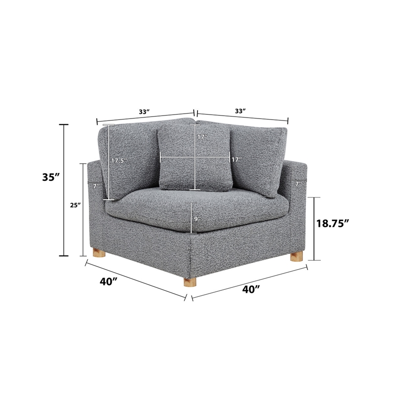 Best Quality Furniture Modular 5 Piece Sectional in Rich Gray Boucle Fabric