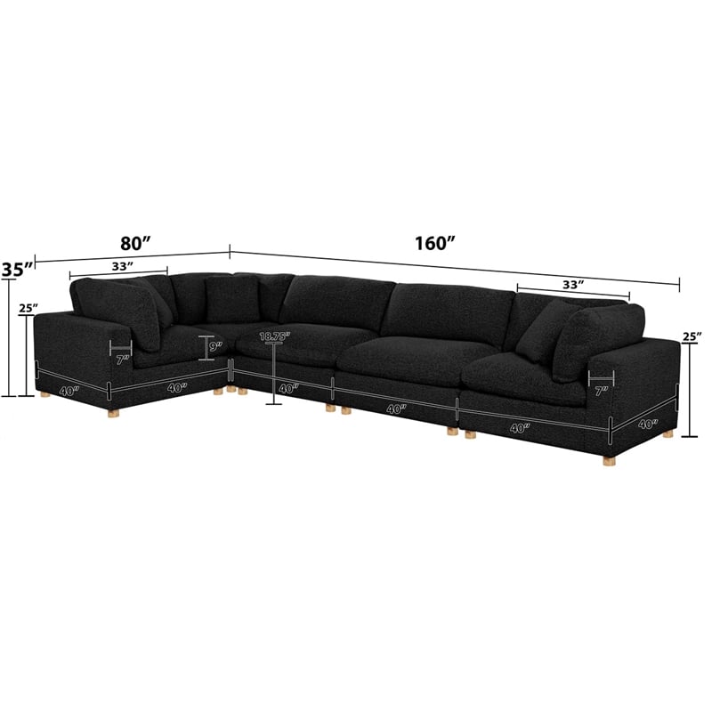 Best Quality Furniture Modular 5 Piece Sectional in Black Boucle Fabric