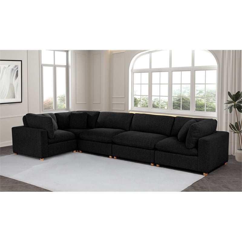 Best Quality Furniture Modular 5 Piece Sectional in Black Boucle Fabric