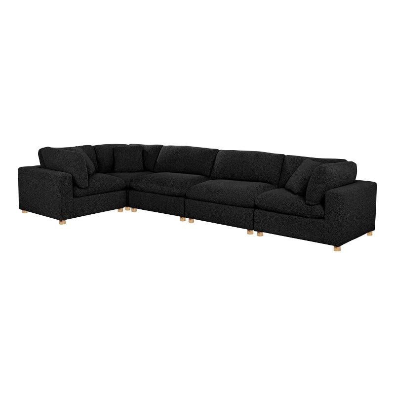 Best Quality Furniture Modular 5 Piece Sectional in Black Boucle Fabric