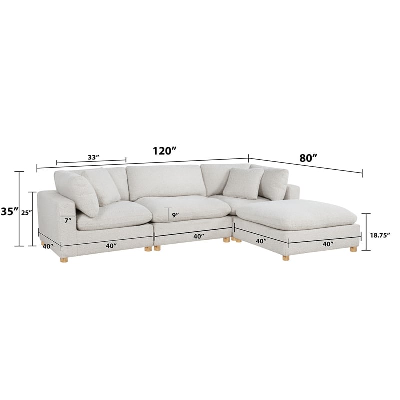 Best Quality Furniture Modular 4 Piece Sectional in Cream Boucle Fabric