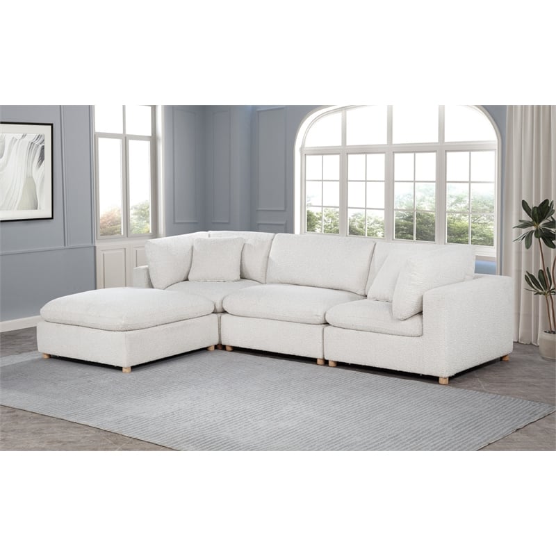 Best Quality Furniture Modular 4 Piece Sectional in Cream Boucle Fabric
