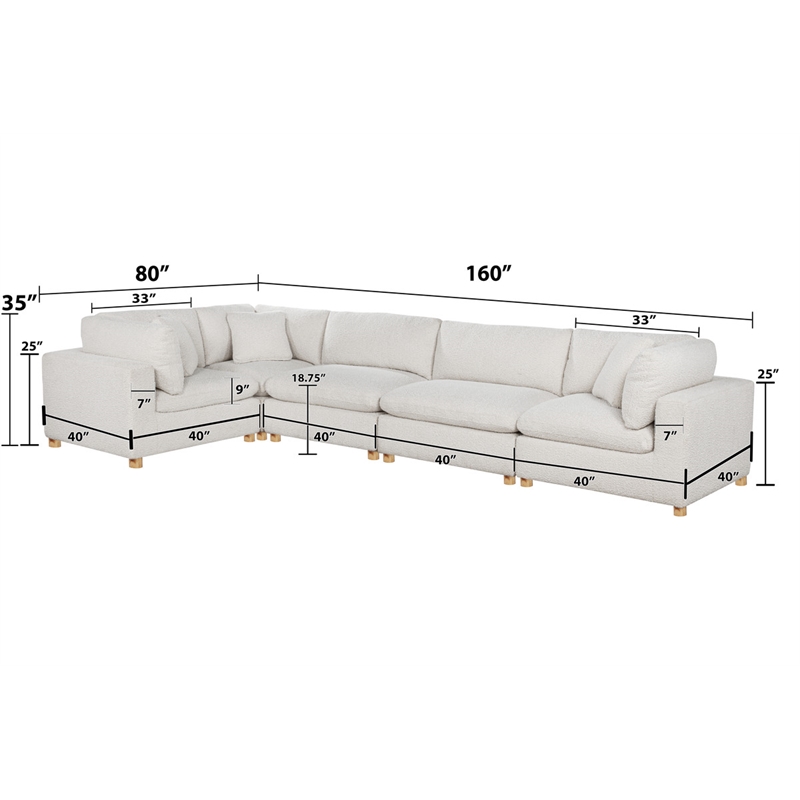 Best Quality Furniture Modular 5 Piece Sectional in Cream Boucle Fabric