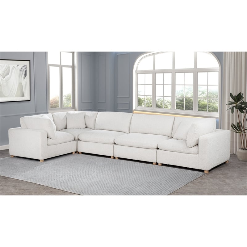 Best Quality Furniture Modular 5 Piece Sectional in Cream Boucle Fabric