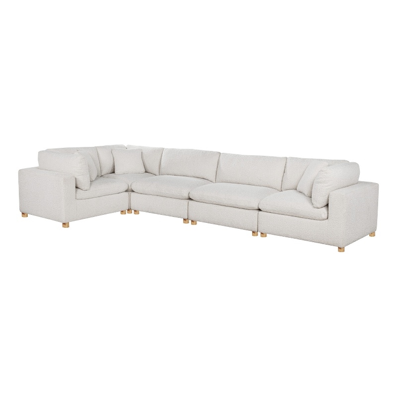 Best Quality Furniture Modular 5 Piece Sectional in Cream Boucle Fabric