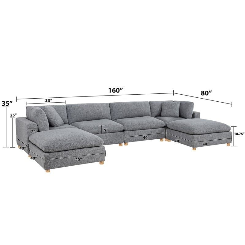 Best Quality Furniture Modular 6 Piece Sectional in Rich Gray Boucle Fabric