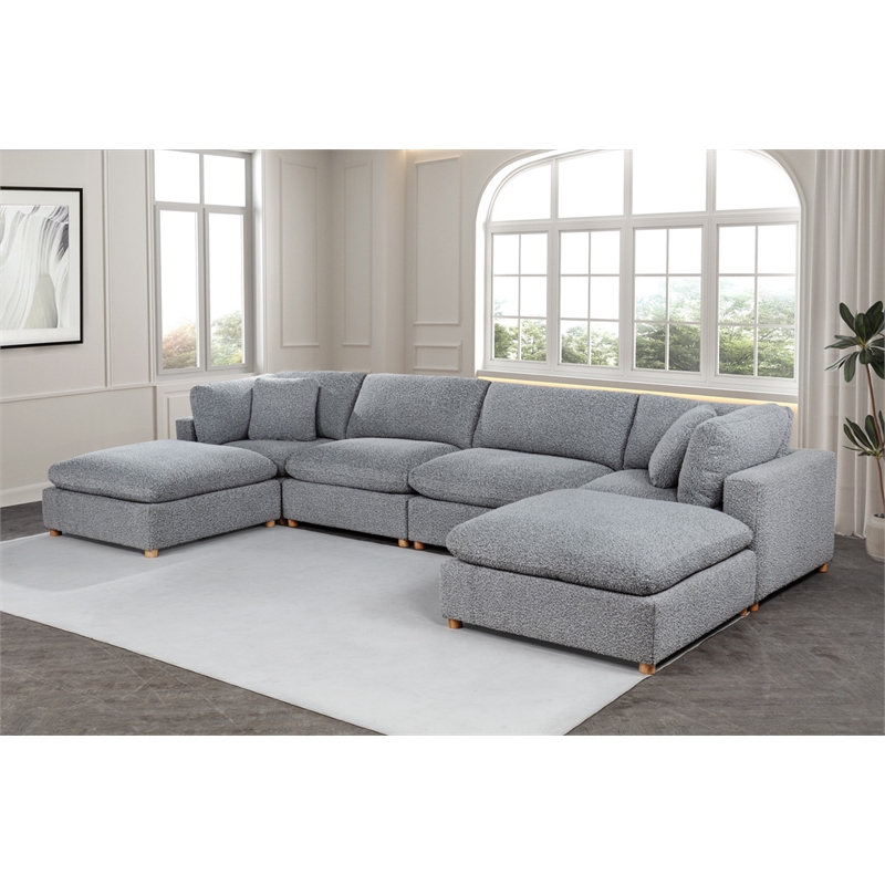 Best Quality Furniture Modular 6 Piece Sectional in Rich Gray Boucle Fabric