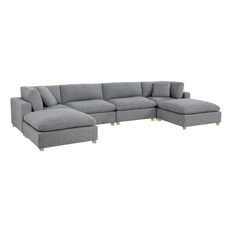 Best Quality Furniture Modular 6 Piece Sectional in Rich Gray Boucle Fabric