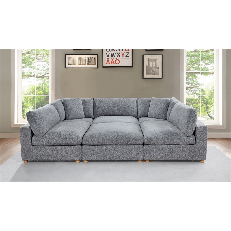 Best Quality Furniture Modular 6 Piece Sectional in Rich Gray Boucle Fabric